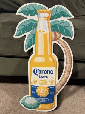 CORONA EXTRA BEER METAL SIGN PALM TREE ISLAND LIME 24” BOTTLE VINTAGE